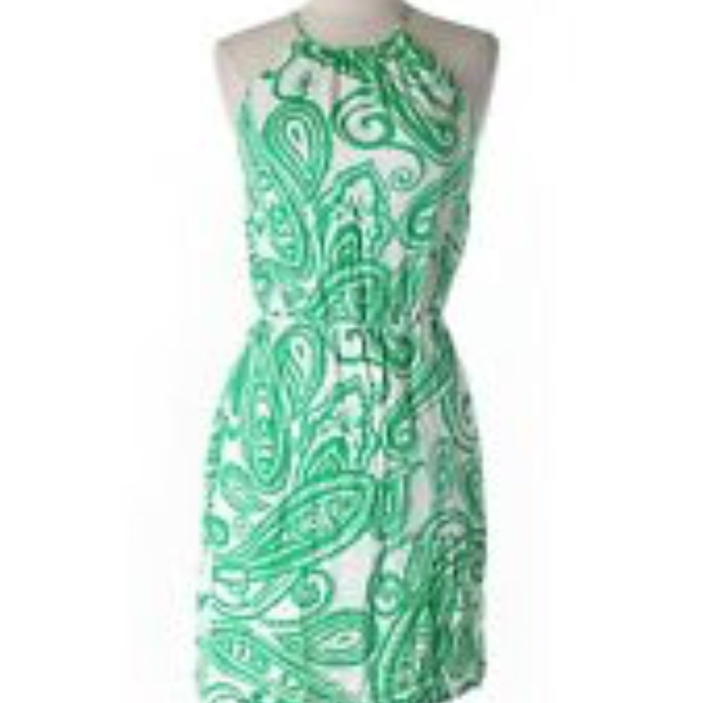 ANTONIO MELANI Green Paisley Halter Midi Dress on White